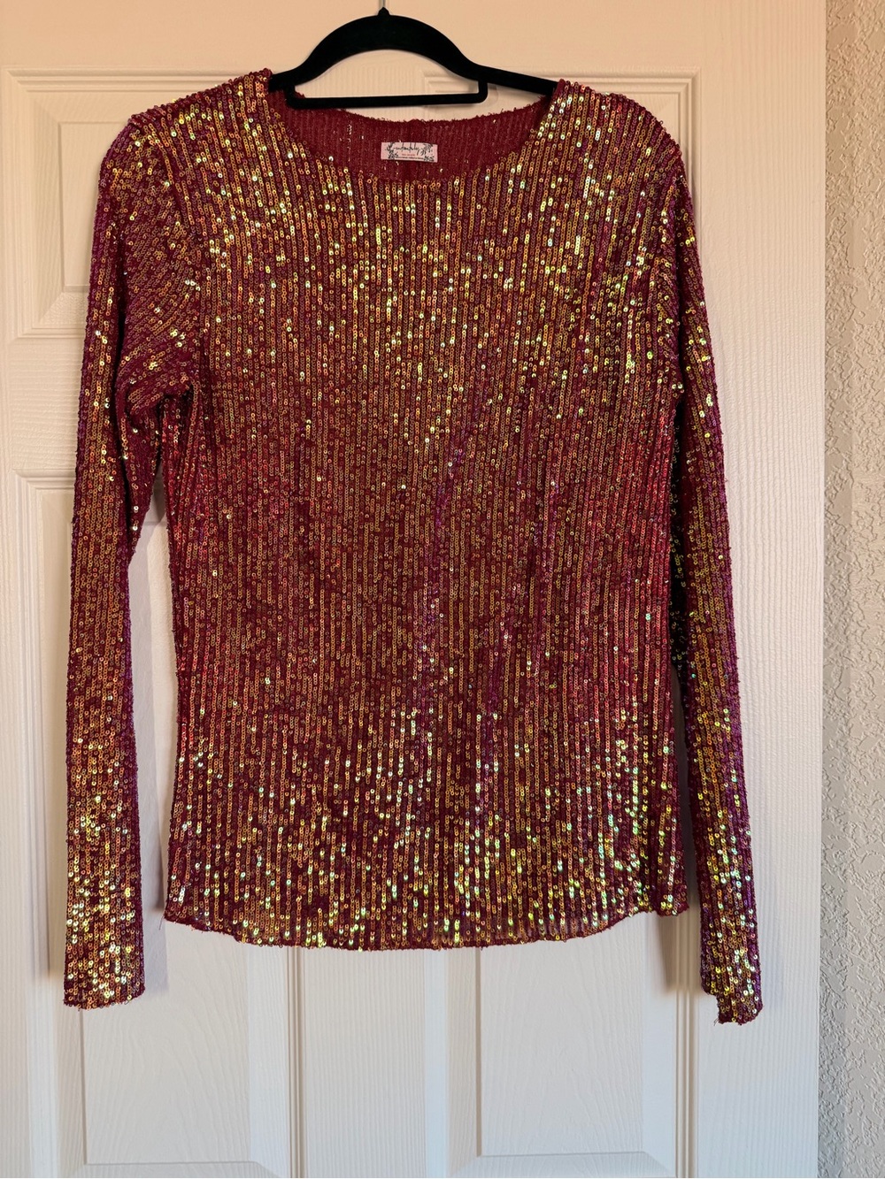 Free People Intimately Women's burgundy, maroon gold Sequin Long-Sleeve Top L